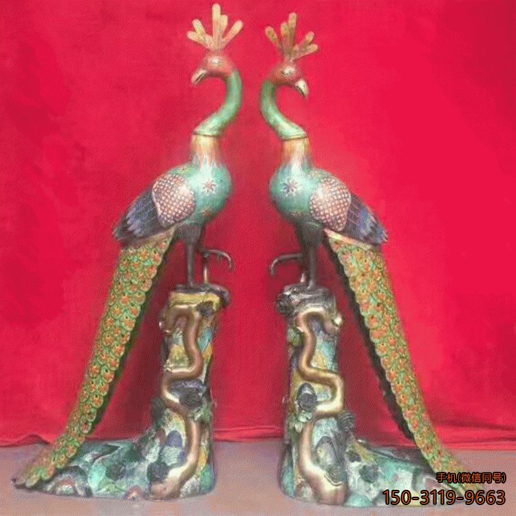 仿景泰藍銅雕孔雀雕塑