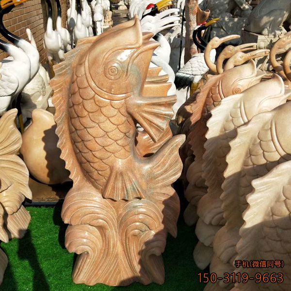 噴水鯉魚_景區(qū)景點(diǎn)小區(qū)晚霞紅動(dòng)物石雕雕塑