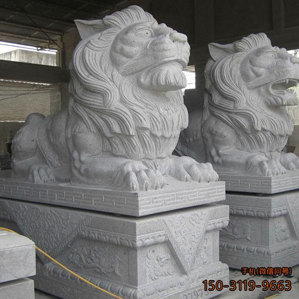 漢白玉匯豐獅子_小區企業鎮宅辟邪動物雕塑