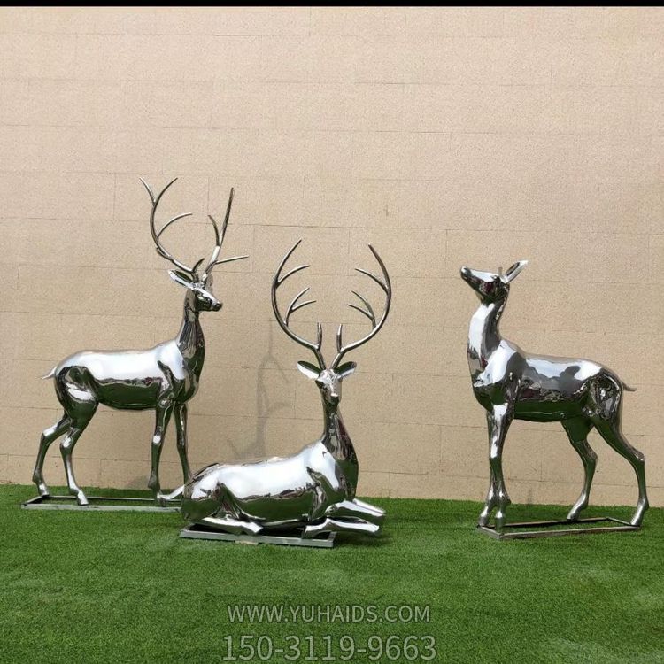 不銹鋼鏡面公園綠地梅花鹿雕塑
