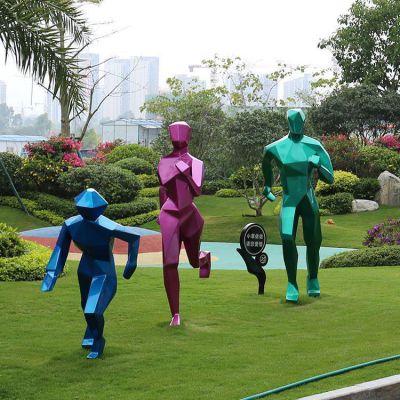 玻璃鋼彩繪噴漆幾何抽象跑步運動人物園林草坪擺件