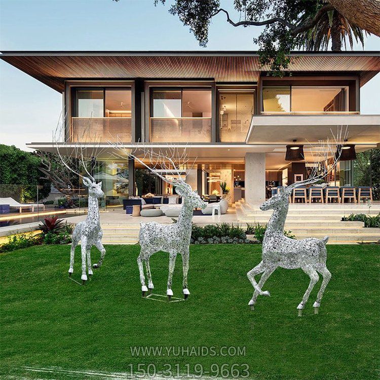 鐵藝梅花鹿，鏤空網格鹿雕塑