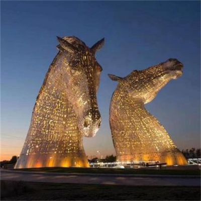 城市廣場擺放大型不銹鋼創意馬頭藝術造型雕塑