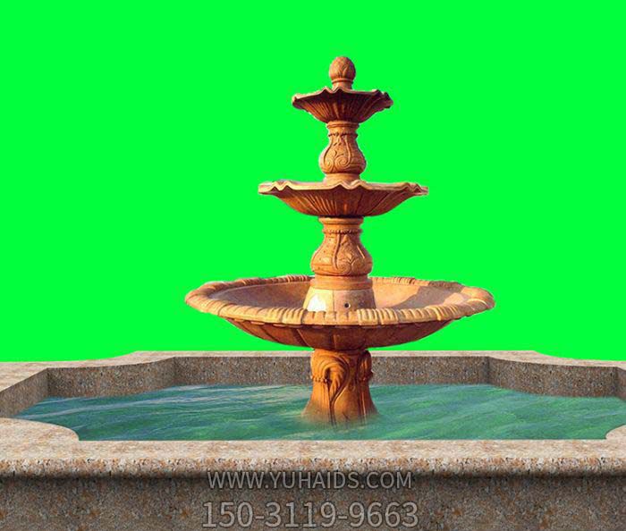 小區廣場晚霞紅多層大型石雕噴泉雕塑