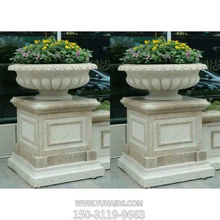 別墅小區大型砂石石雕花缽雕塑