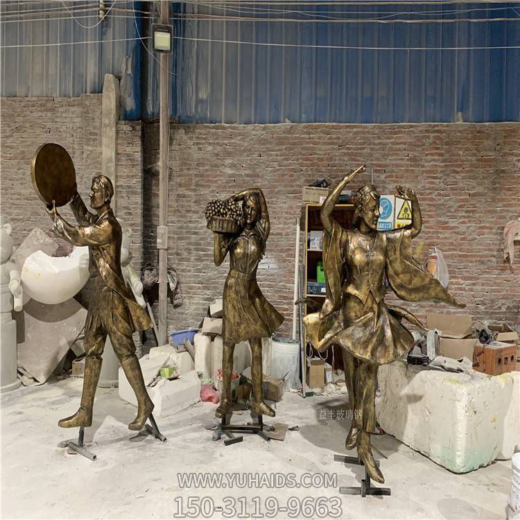 玻璃鋼仿銅戶外園林景觀跳舞的少數民族人物雕塑