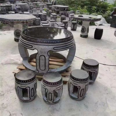 家用戶(hù)外庭院青石石雕空心創(chuàng)意石桌石凳