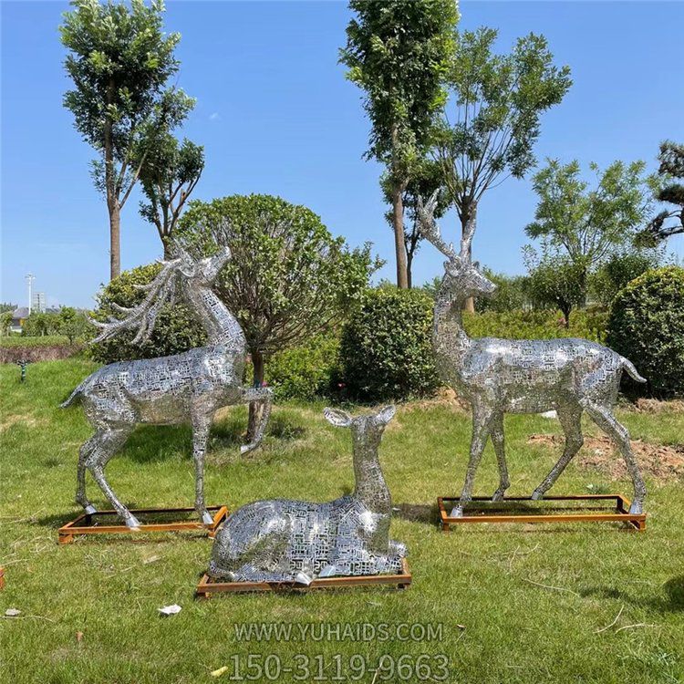 不銹鋼鹿，網(wǎng)格鹿雕塑