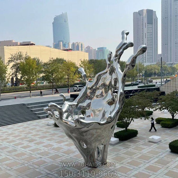 不銹鋼鏡面立體抽象浪花城市廣場景觀雕塑擺件