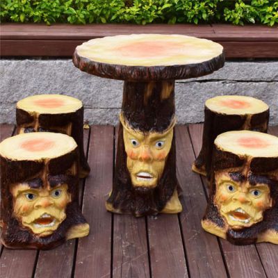 兒童樂園擺放玻璃鋼創意樹樁圓桌圓凳