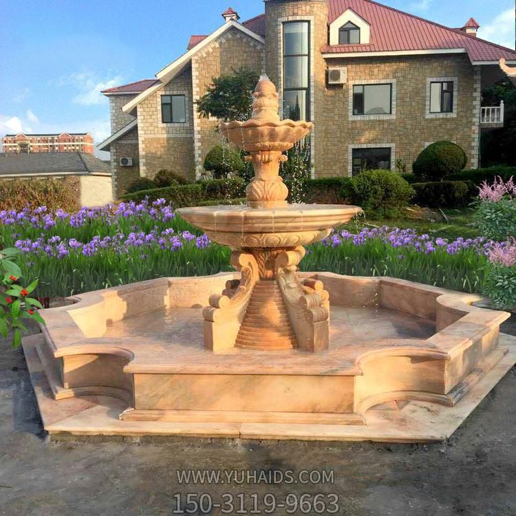 別墅小區晚霞紅大理石石雕流水景觀噴泉雕塑