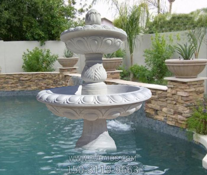 漢白玉雙層噴泉小區歐式石雕雕塑