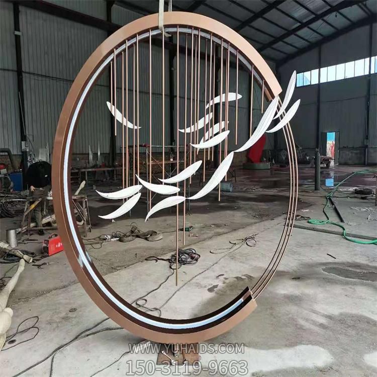 酒店會(huì)所不銹鋼抽象圓環(huán)魚(yú)群水景亮化擺件雕塑