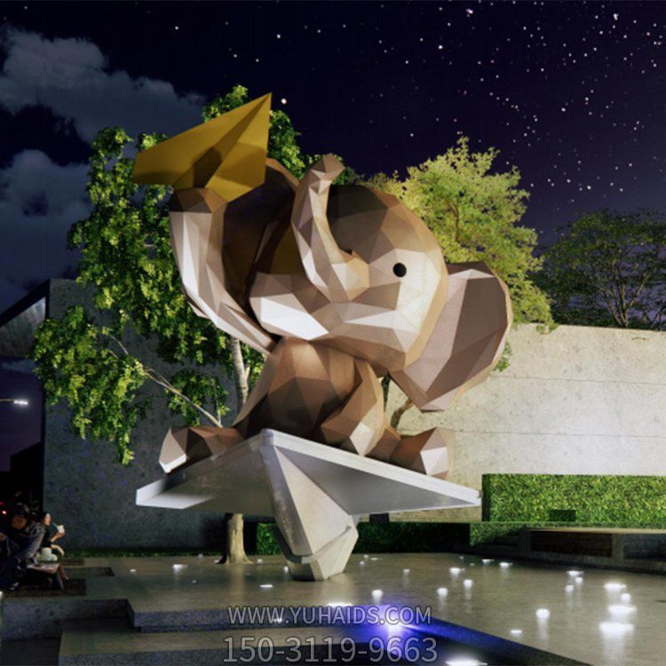 戶外廣場(chǎng)幾何抽象不銹鋼大象雕塑