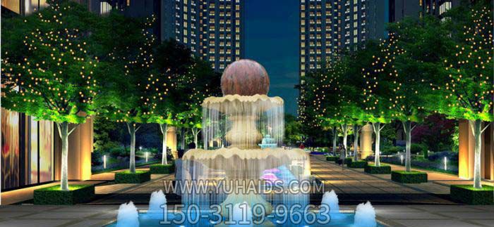 小區石來運轉風水球石雕噴泉雕塑