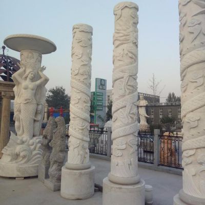 大理石石雕戶外廣場大型盤龍石柱雕塑