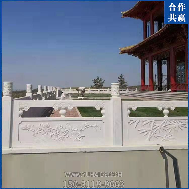 景點古建漢白玉防護(hù)欄桿浮雕欄板雕塑