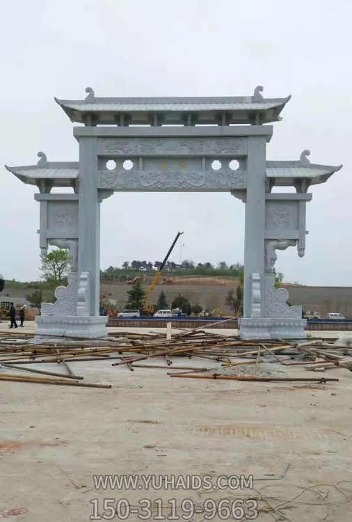 大理石石雕戶外農村粗村口大型牌坊雕塑