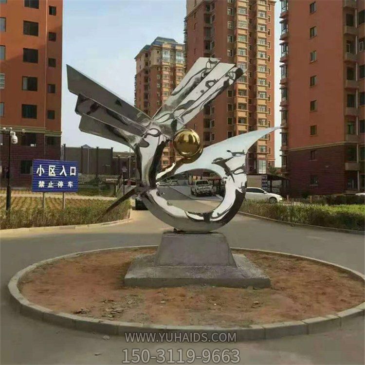 別墅小區不銹鋼鏡面抽象景觀標志雕塑