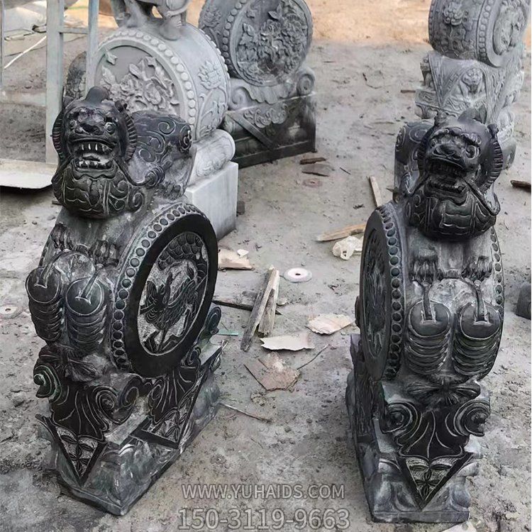 仿古青石庭院門口鎮宅獅子抱鼓石雕塑