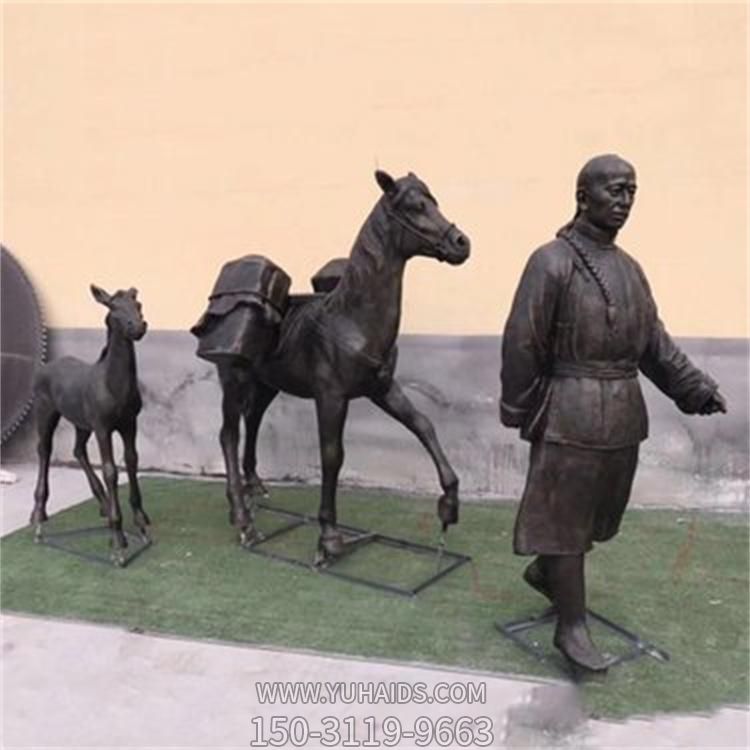 景觀(guān)街道玻璃鋼仿銅拉貨物的人物動(dòng)物景觀(guān)雕塑