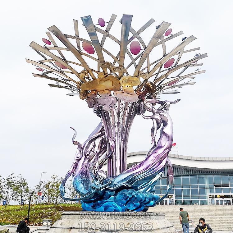 大型不銹鋼定制發(fā)光仙女樹戶外廣場(chǎng)景觀雕塑