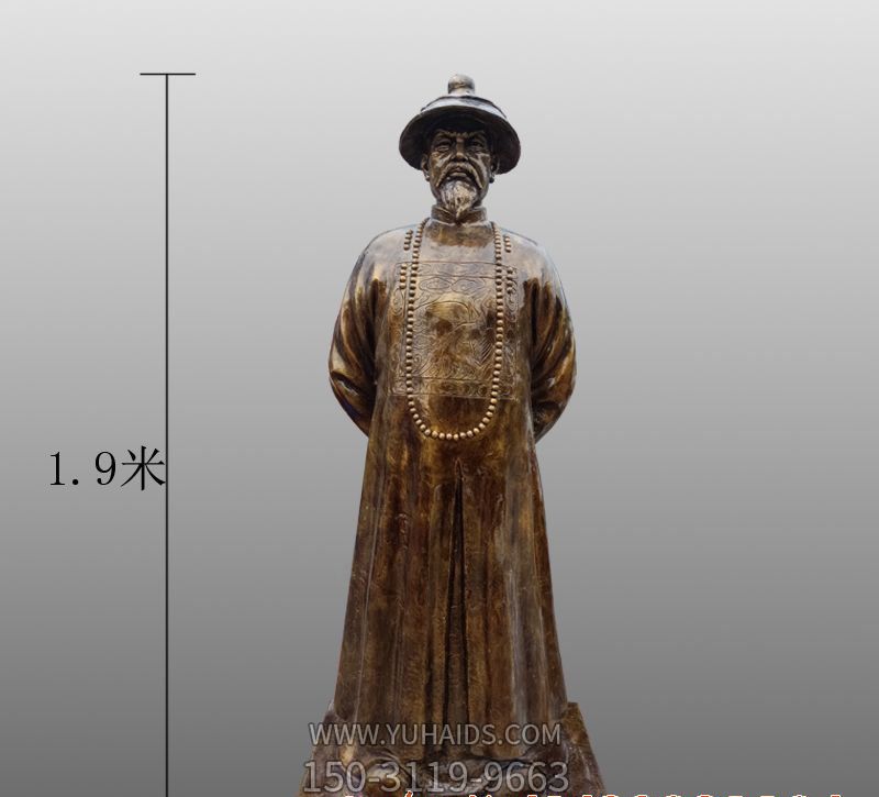 觀光景區擺放晚清朝硝煙英雄純銅雕像雕塑