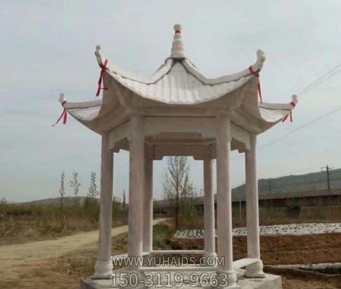 涼亭雕塑-農(nóng)場(chǎng)戶外擺放大理石六角座椅休息涼亭