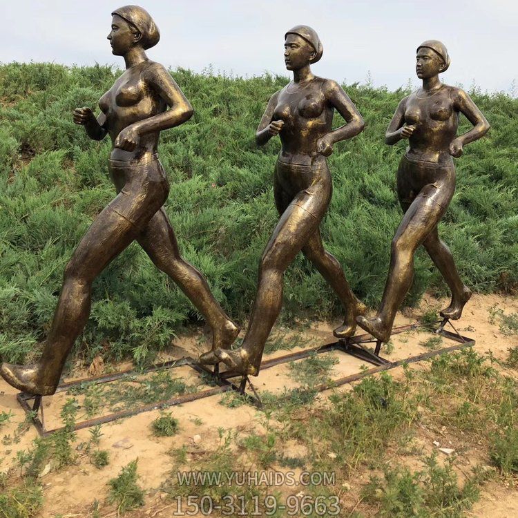 競走人物塑像，玻璃鋼仿銅運動主題人物雕塑