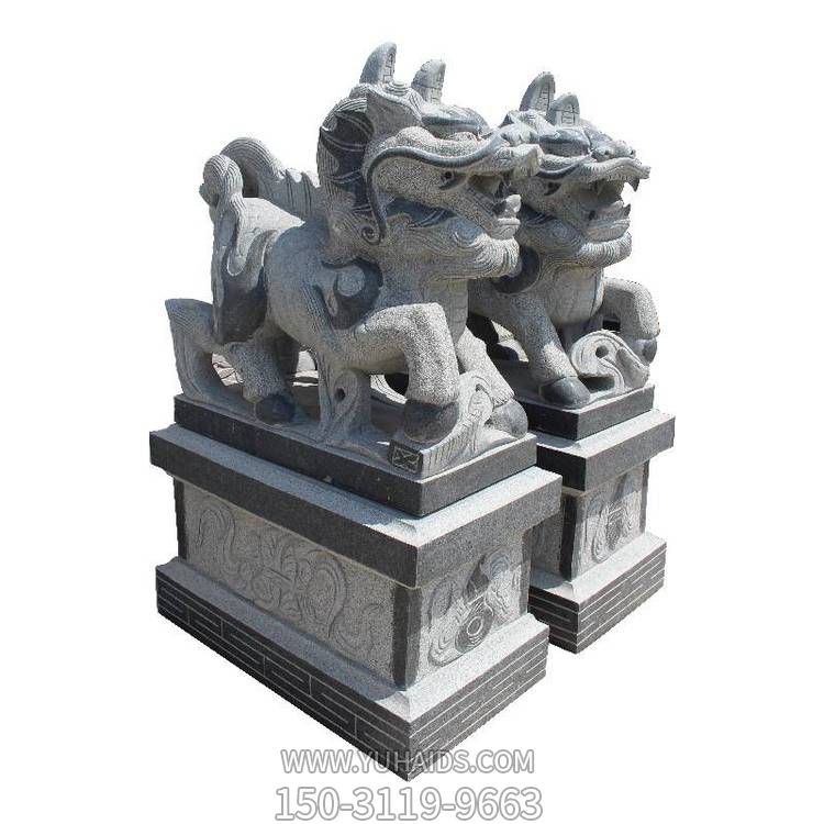 大理石做舊雕刻麒麟雕像庭院門口擺放鎮宅一對雕塑