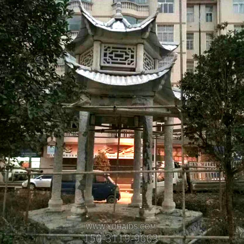 小區花園大理石仿古雙頂涼亭裝飾擺件雕塑