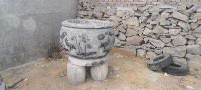 庭院仿古荷花鯉魚(yú)浮雕石雕缸雕塑