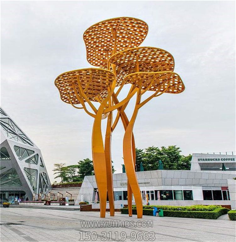 廣場創意大型不銹鋼鏤空蘑菇雕塑