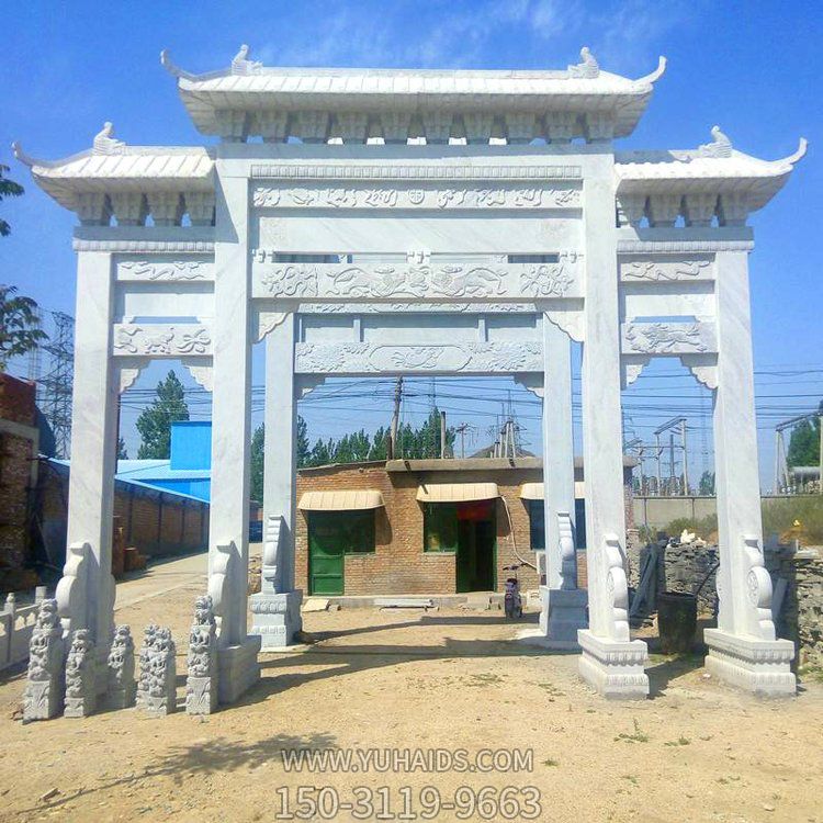 定制大型浮雕戶外村莊古鎮商業街大理石牌坊雕塑