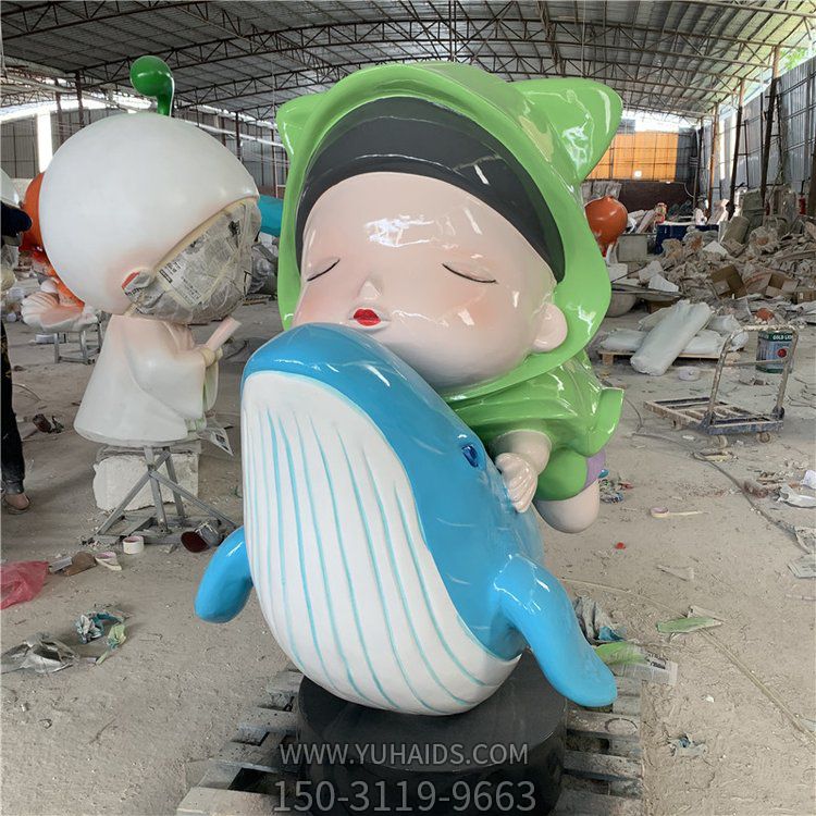 玻璃鋼樹脂卡通景觀擺件創意騎著鯨魚的人物景觀雕塑