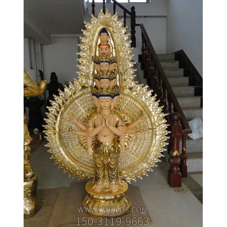 宗教景區景點玻璃鋼噴金烤漆大型千手觀音擺件雕塑
