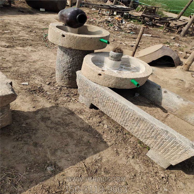 石磨盤流水水缽雕塑