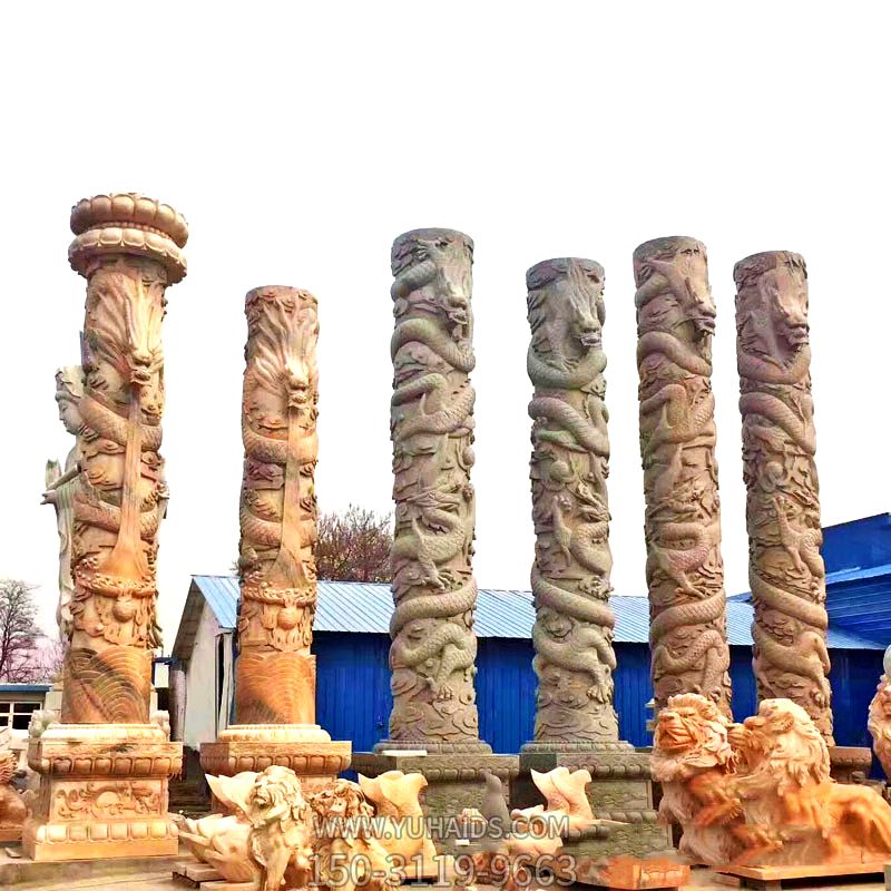 晚霞紅景點(diǎn)廣場擺放中國龍柱擺件雕塑