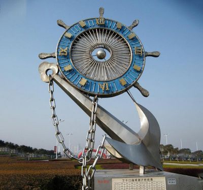 商場學校戶外擺放前進區方向不銹鋼船錨和船舵雕塑