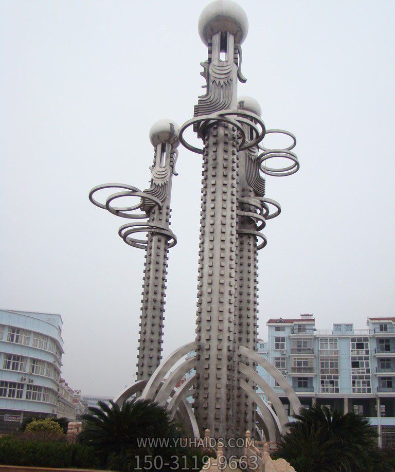廣場小區抽象不銹鋼龍柱雕塑