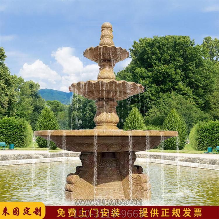 晚霞紅石雕戶外景區流水擺件雕塑