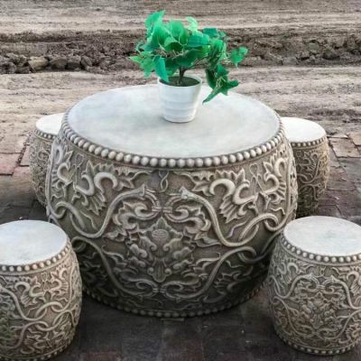 浮雕庭院大理石石雕圓形石桌石凳