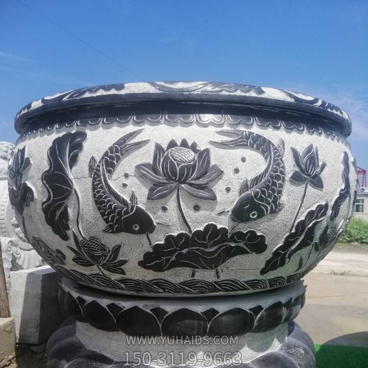 仿古石雕花盆圓形魚缸復古庭院流水石缸雕塑