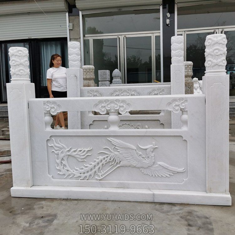 大理石漢白玉浮雕鳳凰花紋景點寺院欄桿扶手雕塑