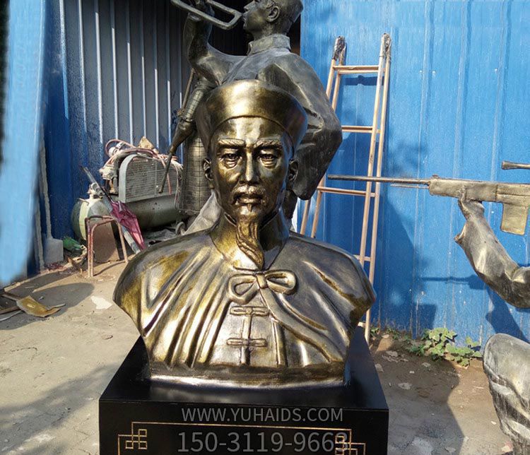 企業小區清朝名人林則徐胸像玻璃鋼仿銅雕塑
