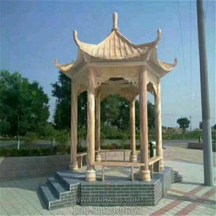 晚霞紅大理石石雕戶(hù)外園林景觀涼亭雕塑