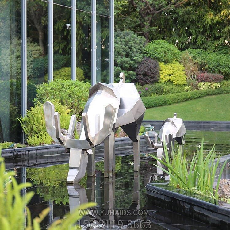 園林戶(hù)外景觀不銹鋼抽象梅花鹿雕塑