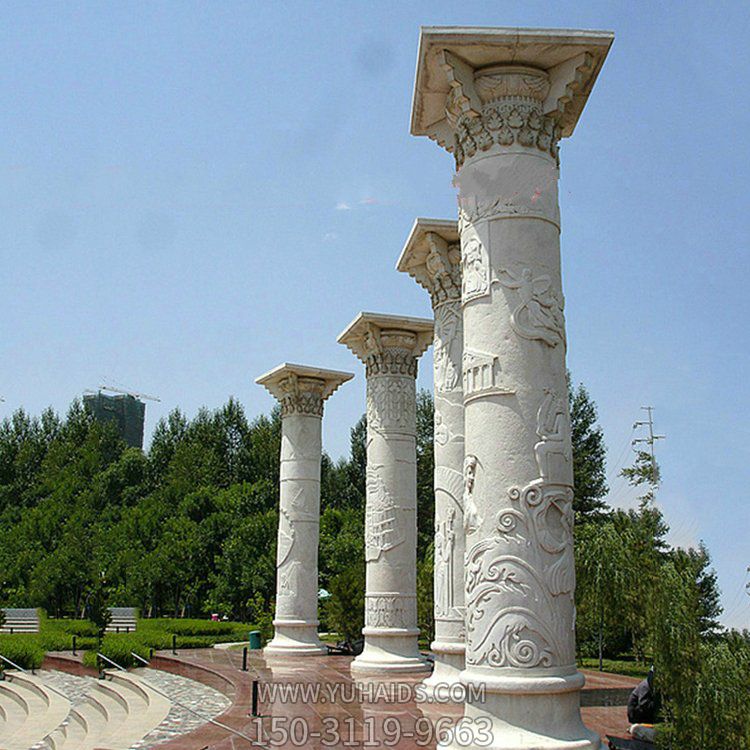 廣場(chǎng)戶(hù)外擺放大理石浮雕文化石柱雕塑