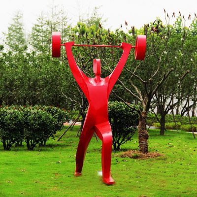 玻璃鋼噴漆舉重人物，抽象體育人物雕塑