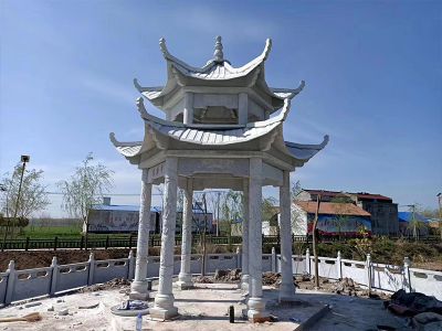 園林戶外雙層古建筑休閑區擺放涼亭雕塑